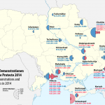 Karte der pro-Ukrainischen und pro-Russischen Proteste in den Städten der Ukraine während der Ukraine-Krise im Jahr 2014